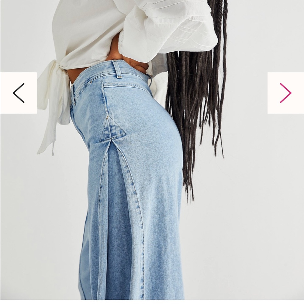 On hold 🦢 Free People Santa Cruz Sky Blue Wide-Leg High-Rise Stretch Jeans - Picture 2 of 5